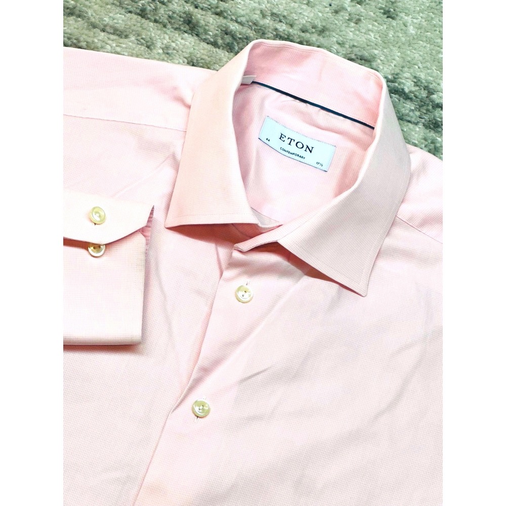 Eton Button Up Shirt Mens 17.5 Pink Contemporary Fit Long Sleeve Micro Pattern